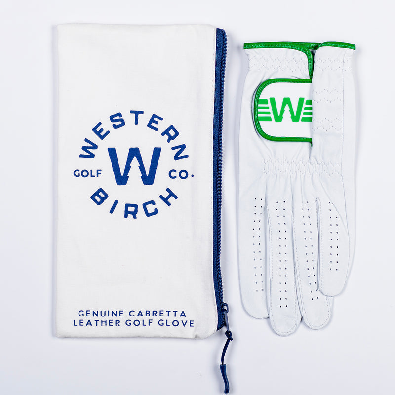 Classic Cabretta Leather Golf Glove & Box of Tees - Green Trim