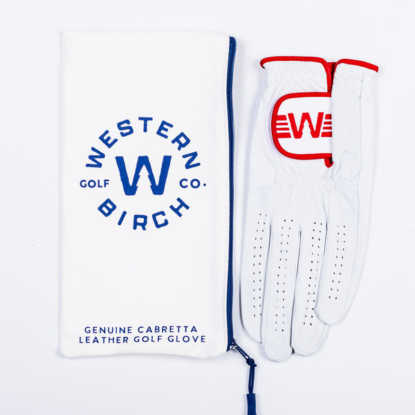 Classic Cabretta Leather Golf Glove & Box of Tees - Red Trim