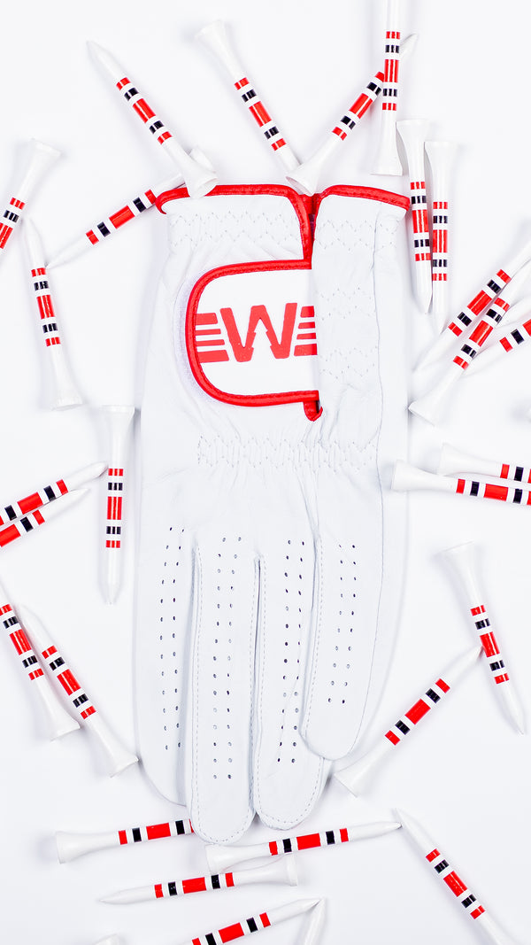 Classic Cabretta Leather Golf Glove & Box of Tees - Red Trim