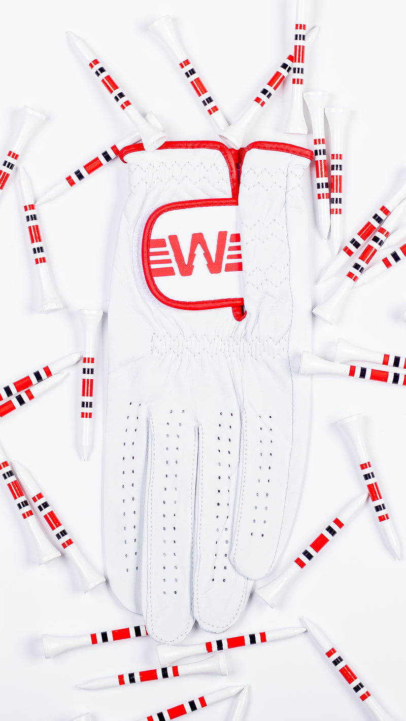 Classic Cabretta Leather Golf Glove & Box of Tees - Red Trim