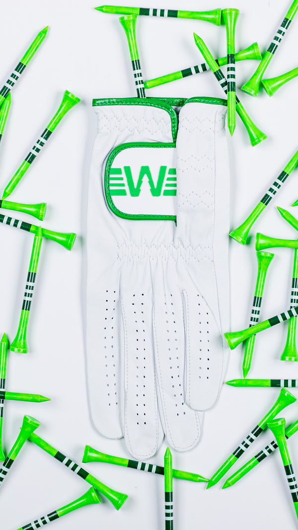 Classic Cabretta Leather Golf Glove & Box of Tees - Green Trim